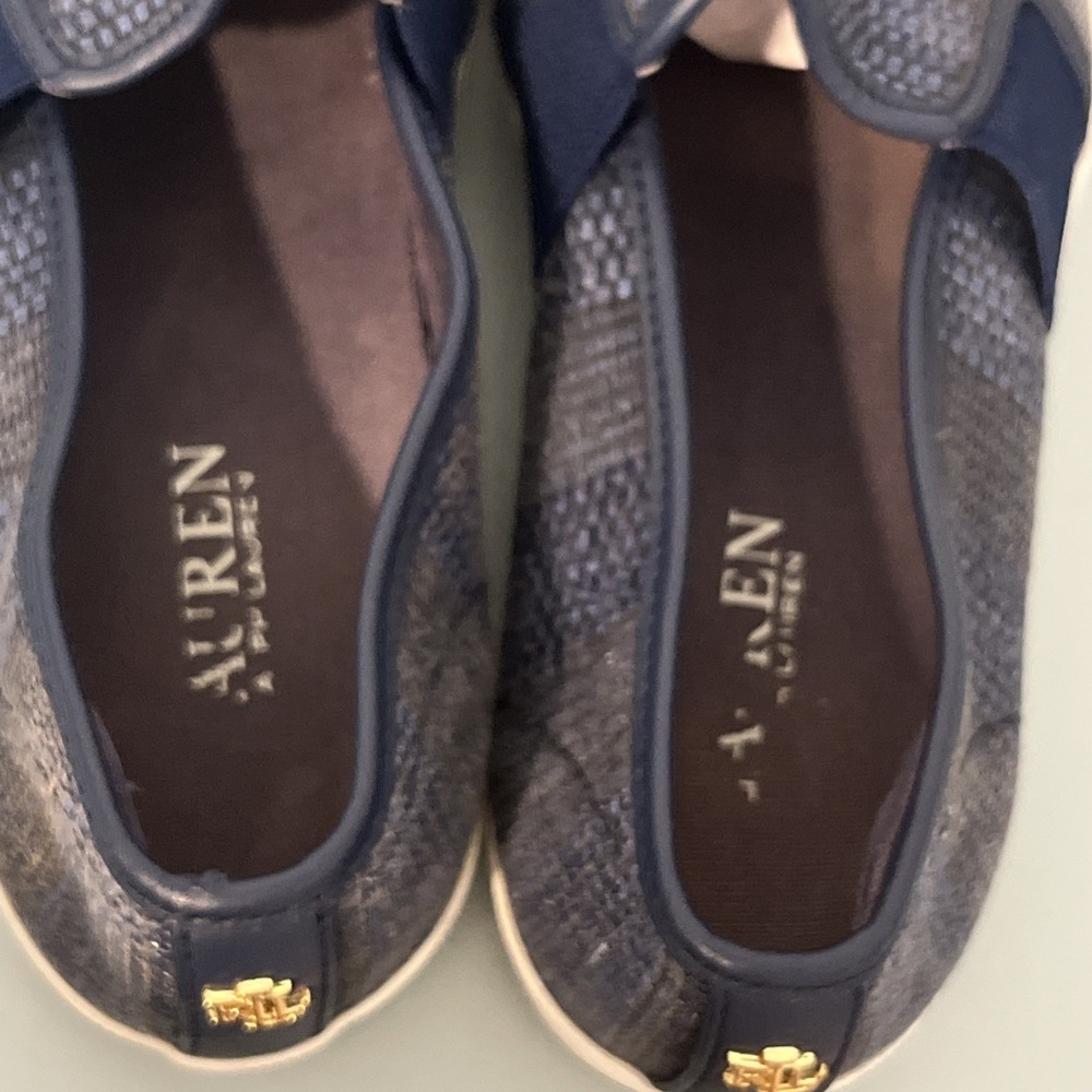 Ralph Lauren Jinny Slip-On Sneakers Womens 7.5B Blue Canvas RL Logo Casual Shoe - Picture 9 of 12